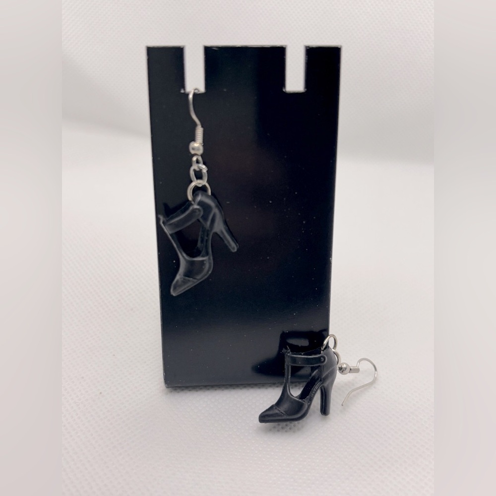 Handmade Barbiecore/Barbie black strappy high heel earrings